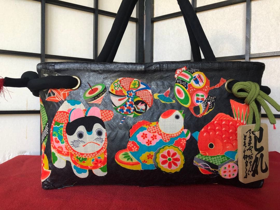 一閑張り　一閑張りバック　 犬張子 狛犬　古布沢山　可愛い　 少し大きめ