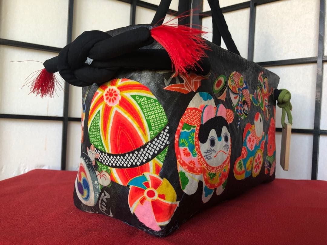 一閑張り　一閑張りバック　 犬張子 狛犬　古布沢山　可愛い　 少し大きめ