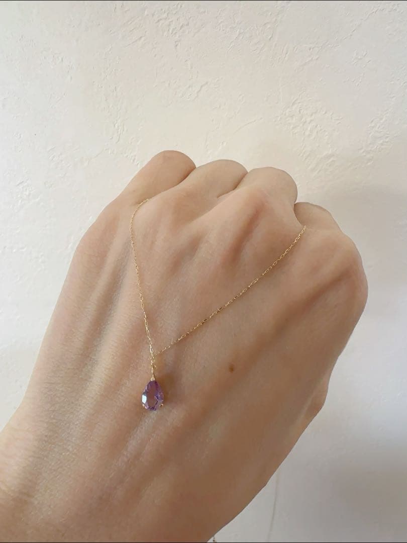 ツツミ しずく型アメシストネックレス　K10イエローゴールド