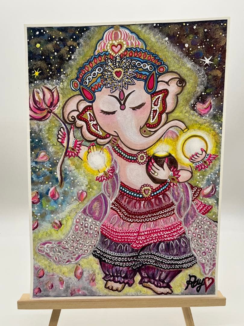 ガネーシャの絵画 作者Ray 額入れ