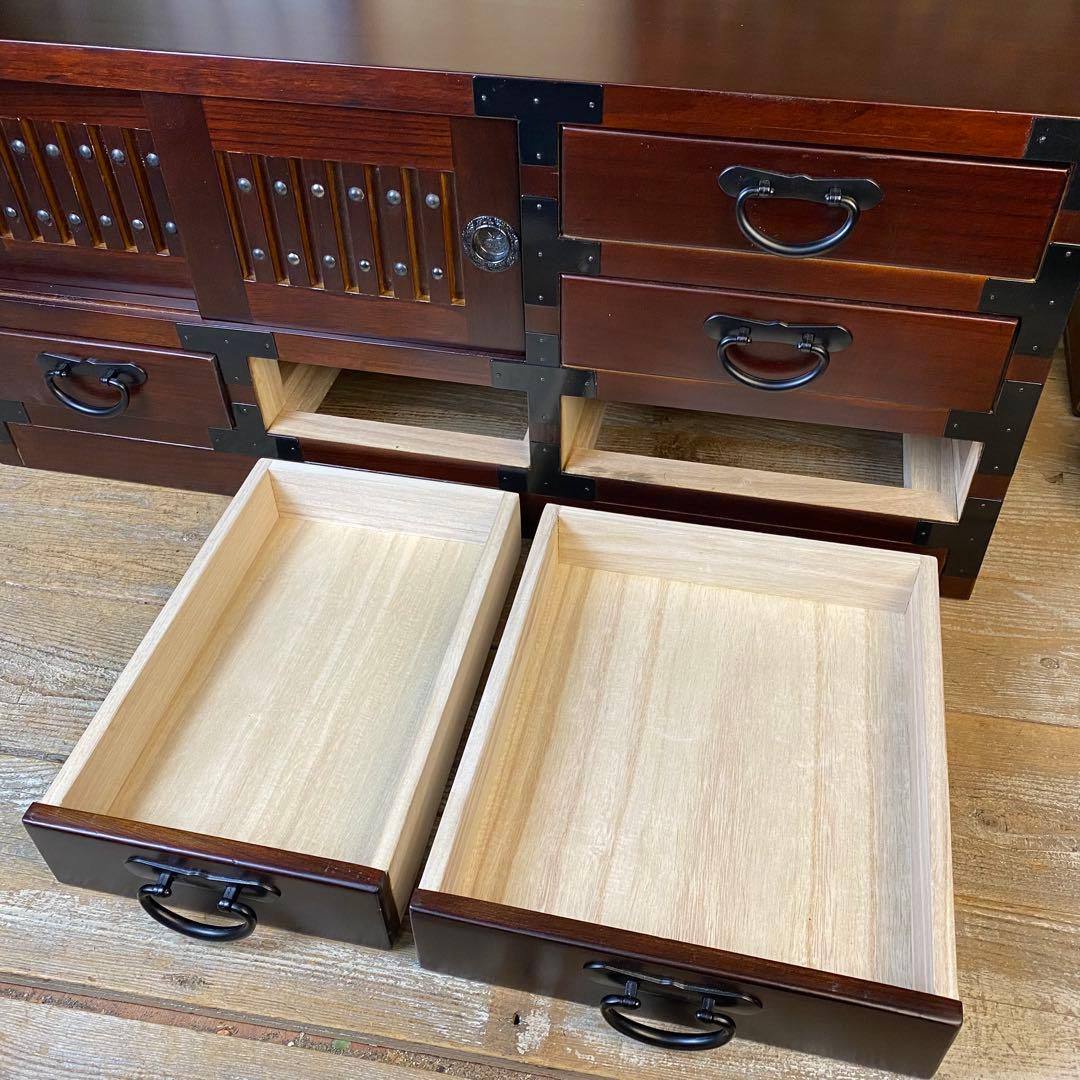 再入荷！民芸家具桐材天然無垢和引き戸付きチェストテレビ台飾り棚収納和箪笥木製