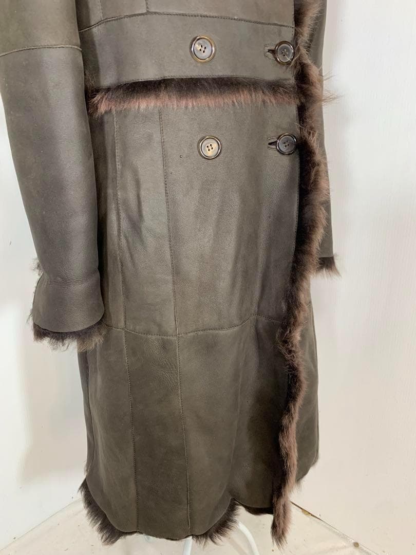 [ブリエ]羊革　リアルファー　レザー　ロング丈コート　イタリア製　美品　高級