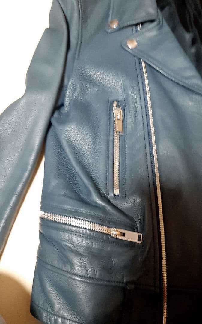 upper hights ダークブルー レザー シングルライダースジャケット