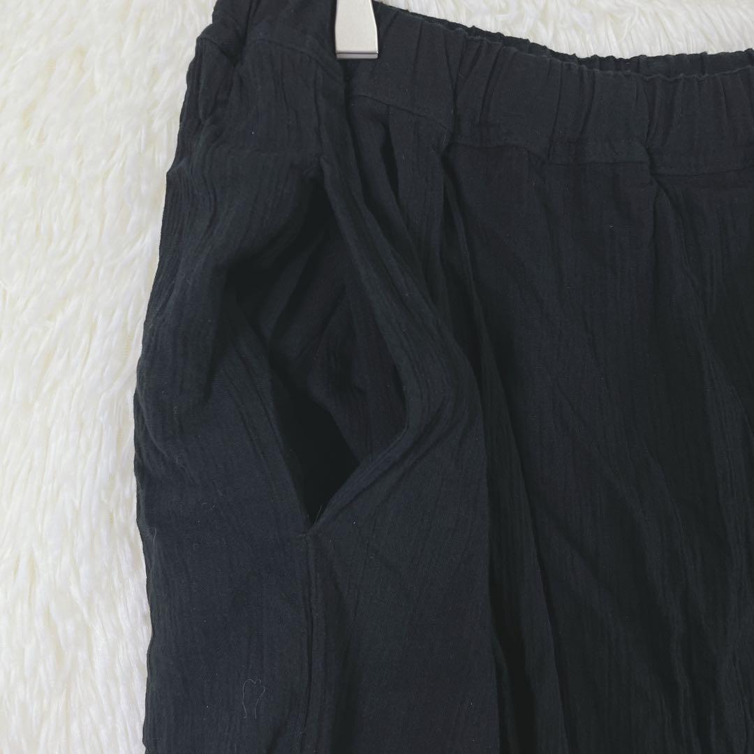 【ソウソウ】ブラック ウエストゴム クロスデザイン 板尾織物 コットン100％