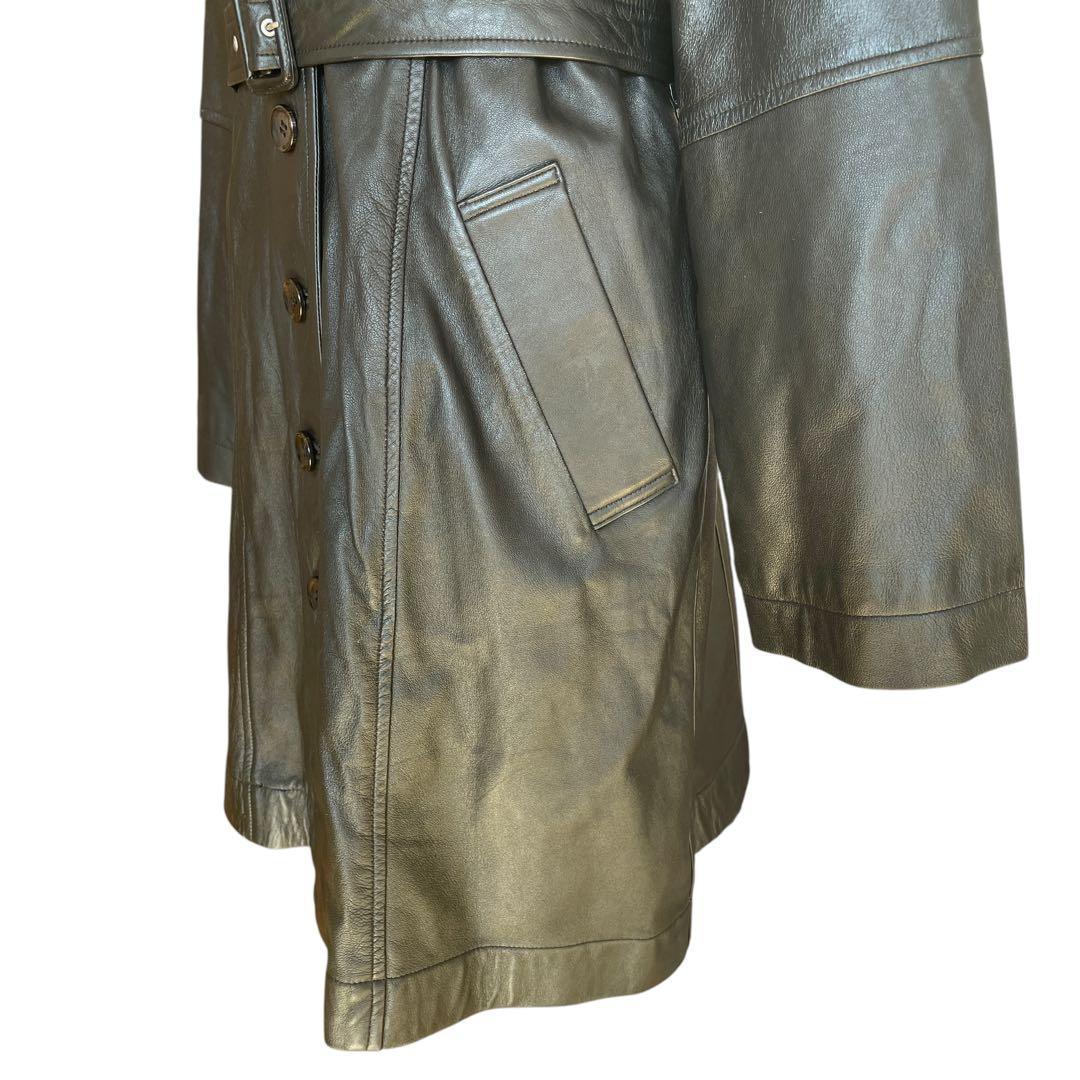 ミスアリス 羊革　レザーコート レザージャケット ベルト付 ひざ丈 ブラック