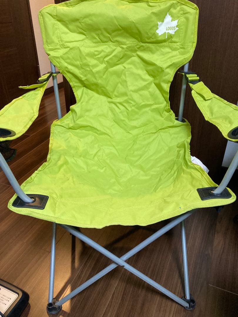美品✨ロゴス　ライムグリーン 折りたたみチェア 肘掛け付き　4脚