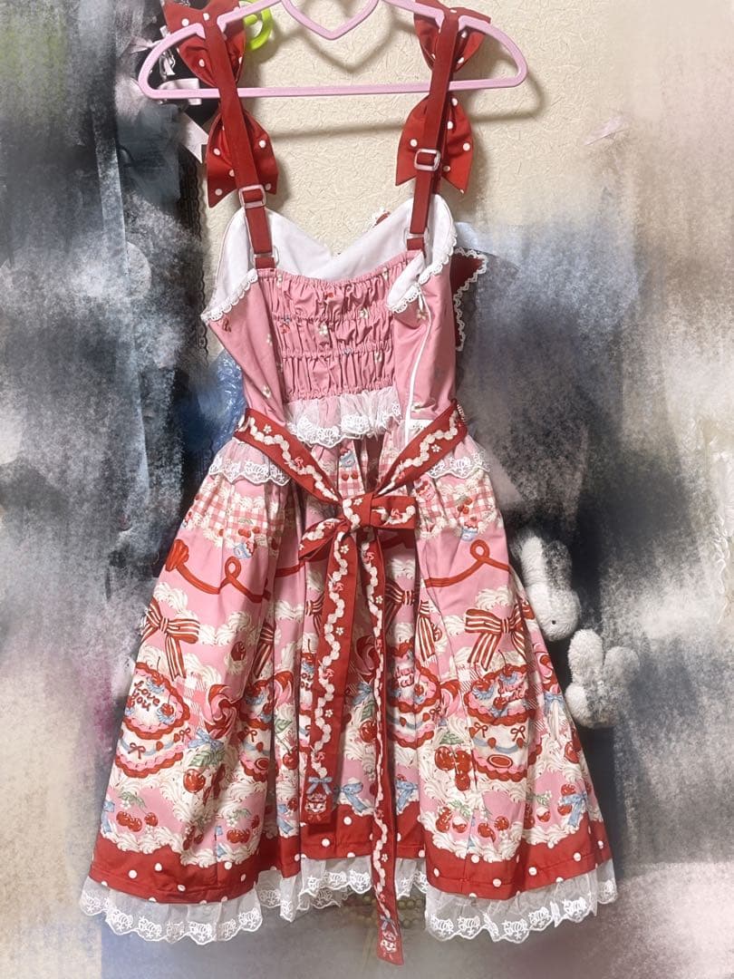 さくらんぼ チェリー柄 赤 ピンク ロリィタ ジャンパースカート 中華ロリータ