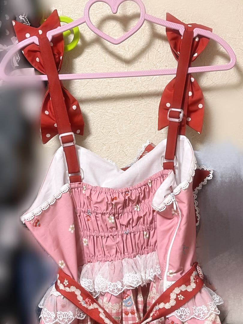さくらんぼ チェリー柄 赤 ピンク ロリィタ ジャンパースカート 中華ロリータ
