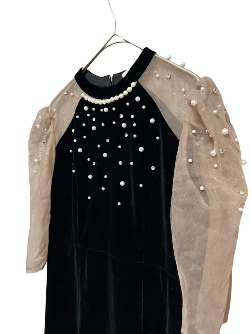 rico レジャパール装飾 ロングドレス シアースリーブ結婚式パーティー