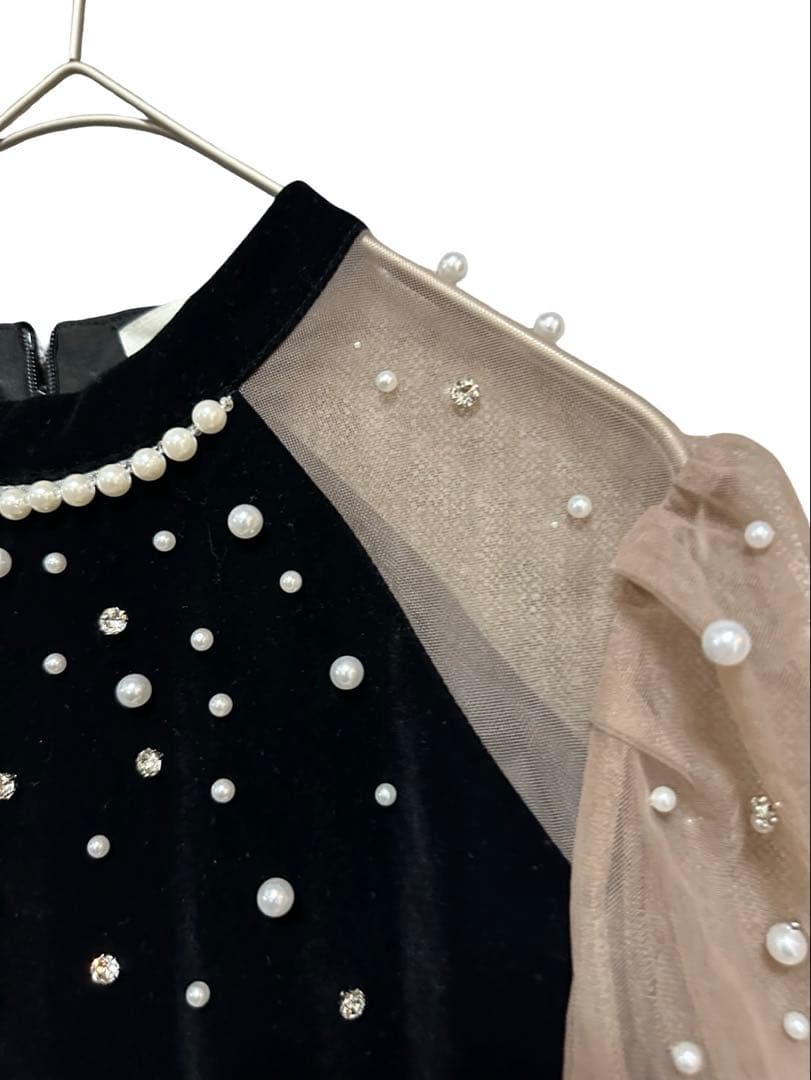 rico レジャパール装飾 ロングドレス シアースリーブ結婚式パーティー