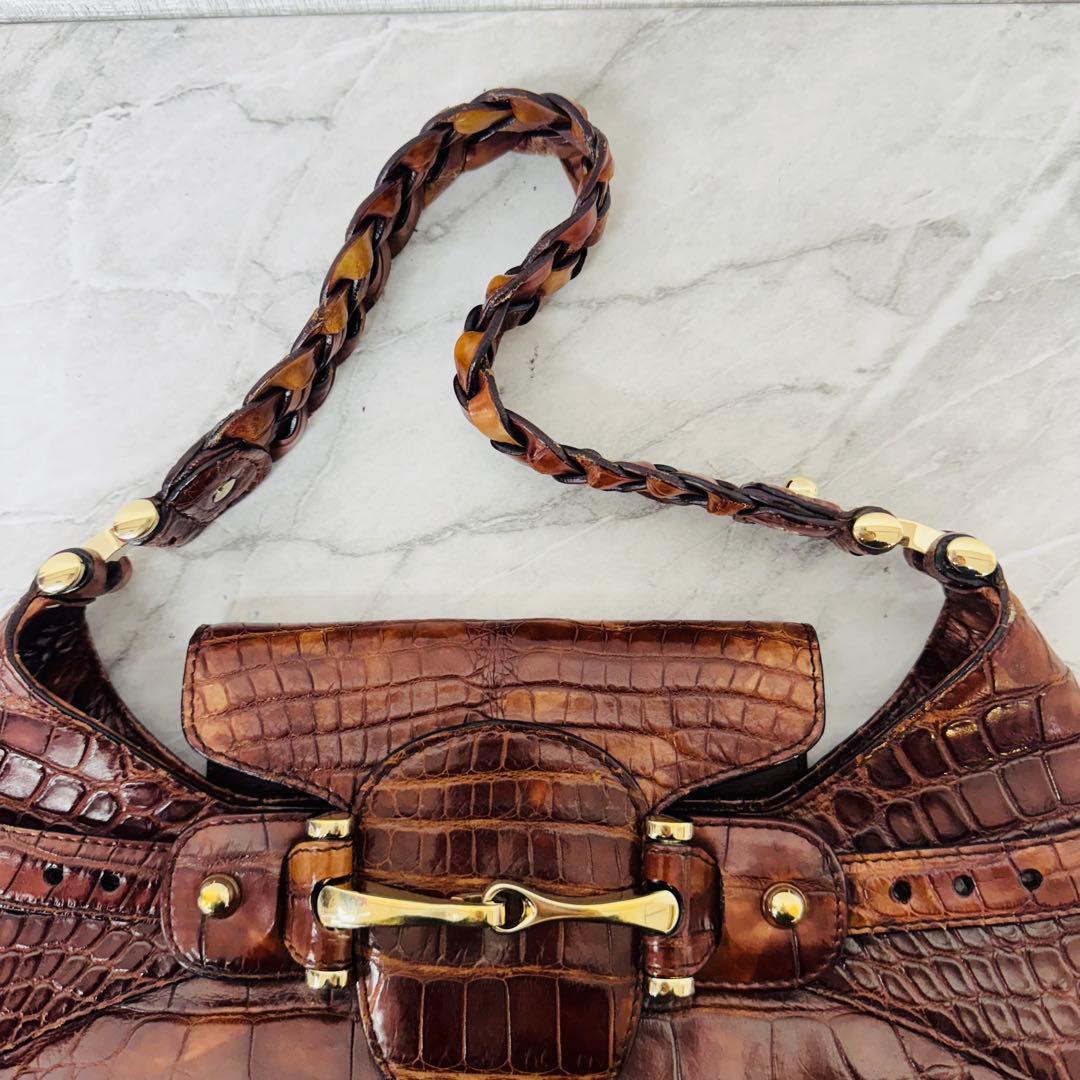 ✨GUCCI✨グッチ✨クロコダイル✨ブラウン✨ヴィンテージ✨ハンドバッグ✨