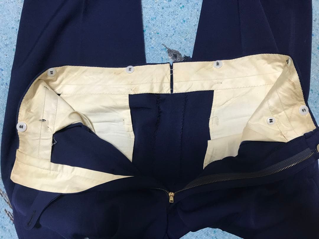 50s レーヨン ウール ギャバジン スラックス ナス紺 ネイビー 2タック