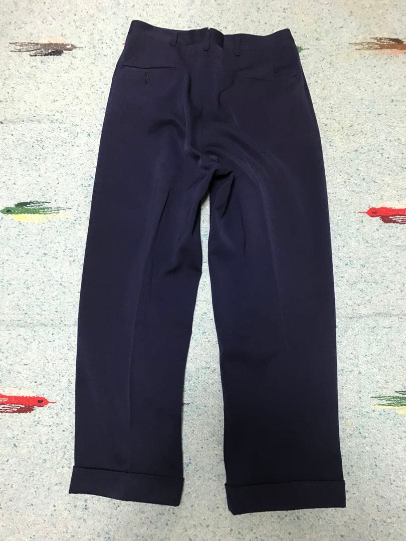 50s レーヨン ウール ギャバジン スラックス ナス紺 ネイビー 2タック