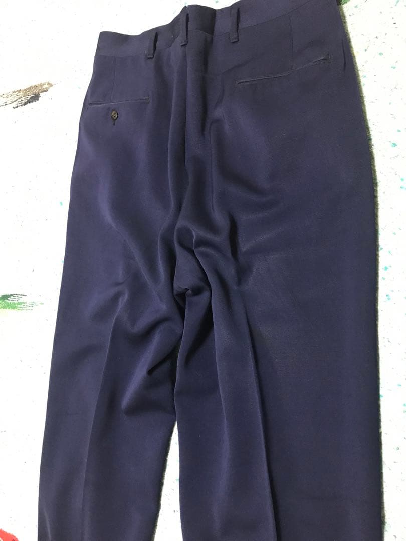50s レーヨン ウール ギャバジン スラックス ナス紺 ネイビー 2タック