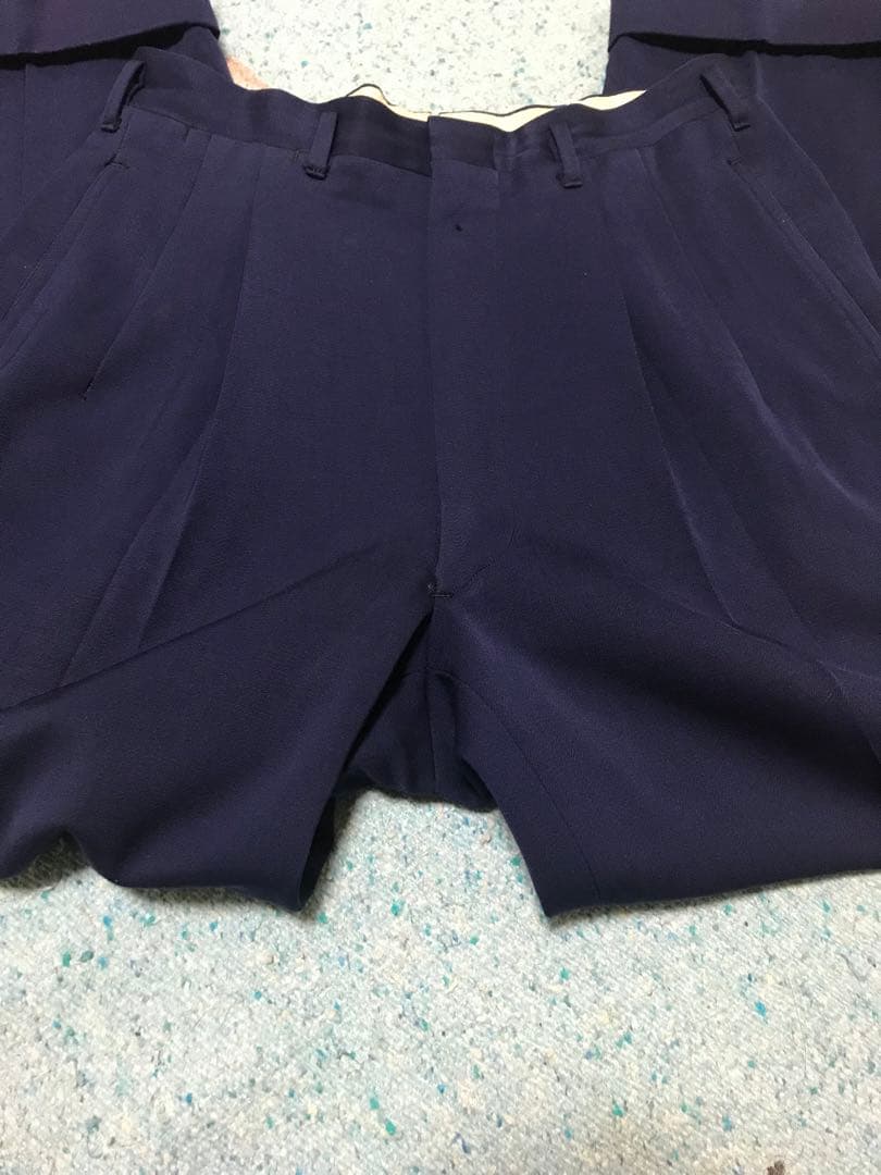 50s レーヨン ウール ギャバジン スラックス ナス紺 ネイビー 2タック