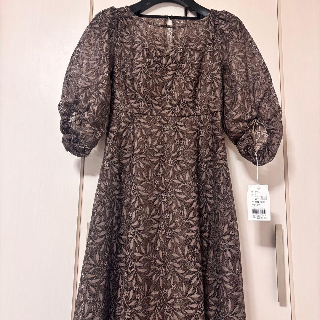 ドリードール　総レースドレス　ラメ　フレアスカート　インナーカップ　ブラウン