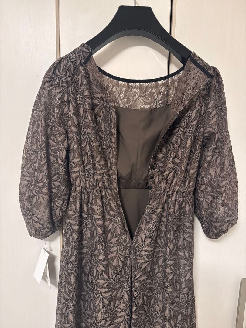 ドリードール　総レースドレス　ラメ　フレアスカート　インナーカップ　ブラウン