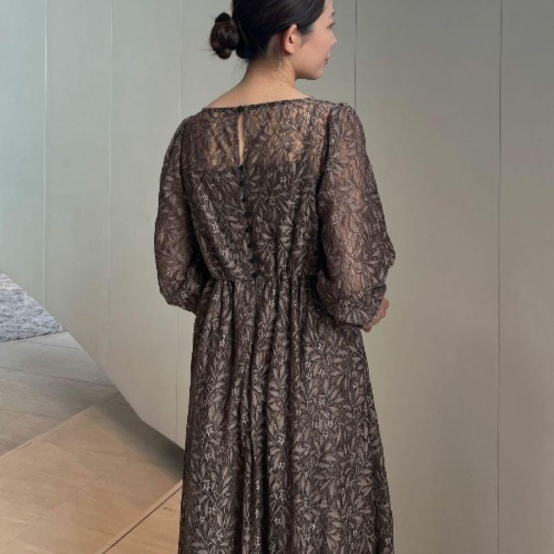 ドリードール　総レースドレス　ラメ　フレアスカート　インナーカップ　ブラウン