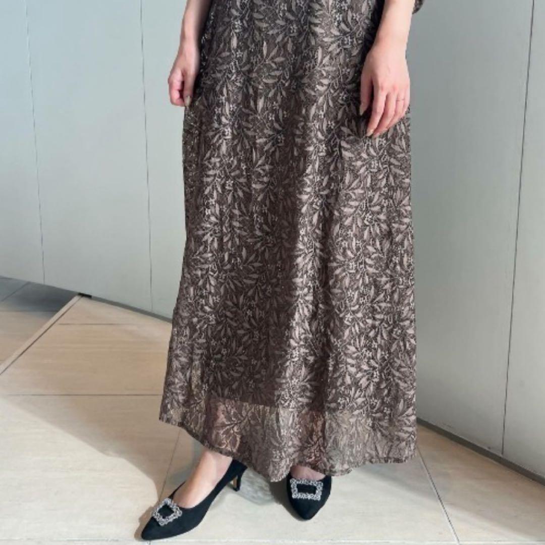 ドリードール　総レースドレス　ラメ　フレアスカート　インナーカップ　ブラウン