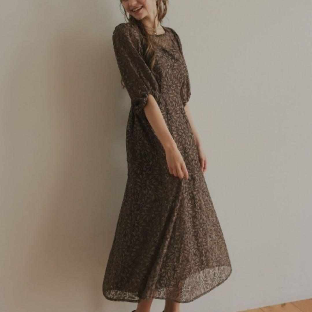 ドリードール　総レースドレス　ラメ　フレアスカート　インナーカップ　ブラウン