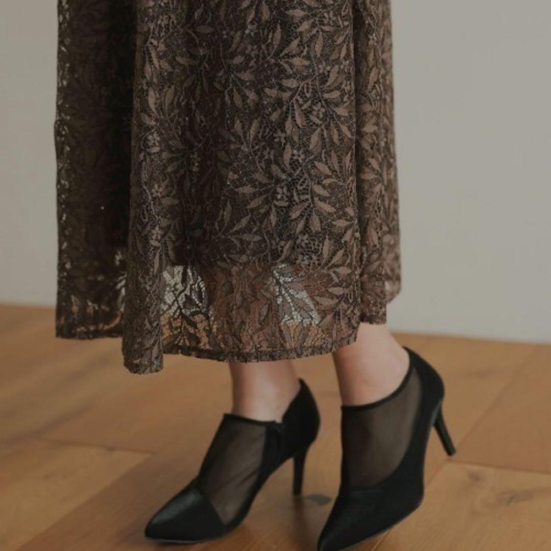 ドリードール　総レースドレス　ラメ　フレアスカート　インナーカップ　ブラウン