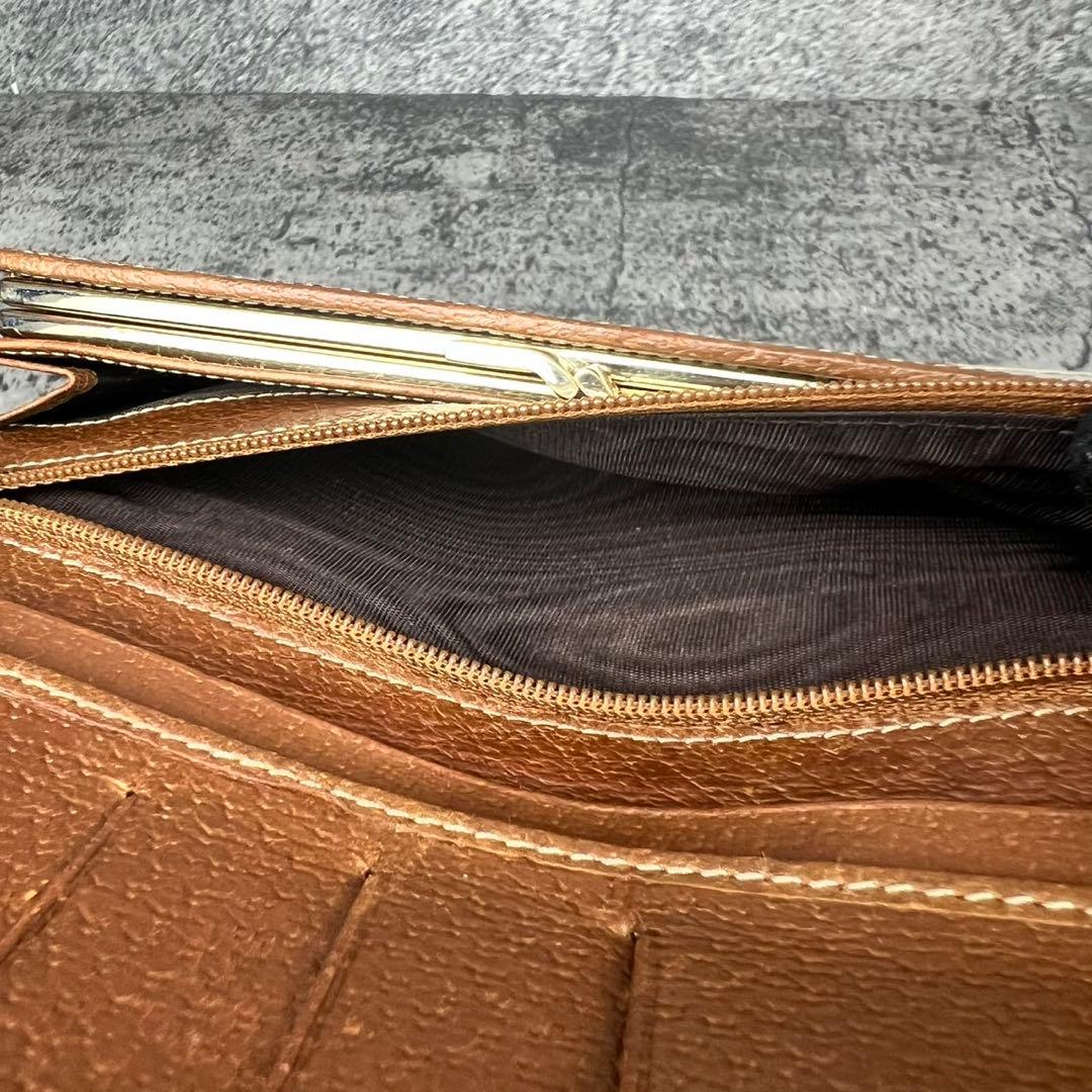 GUCCI GGキャンバス がま口 レザー 長財布 ブラウン