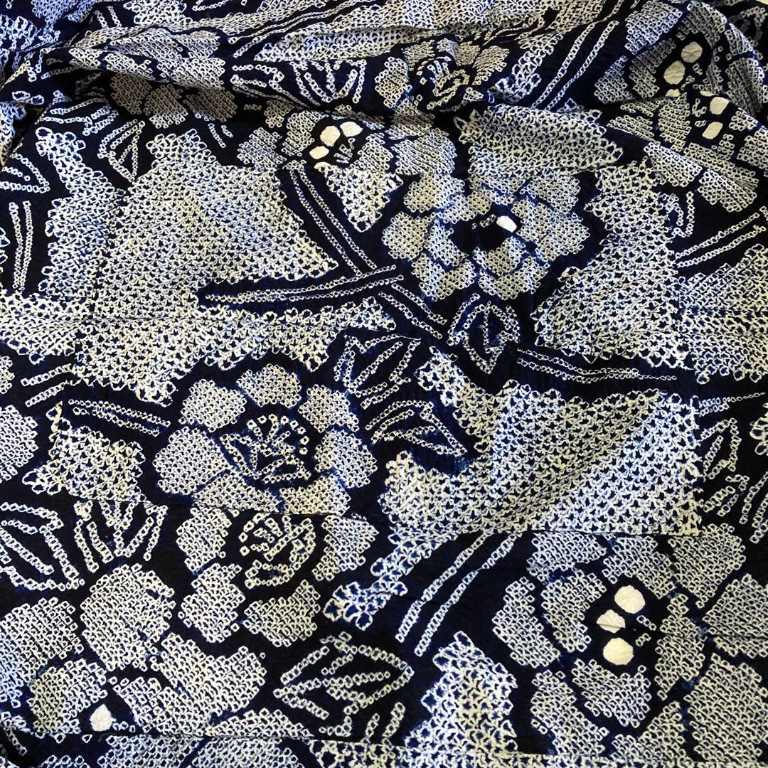 浴衣　総絞り　紺色　身丈143cm