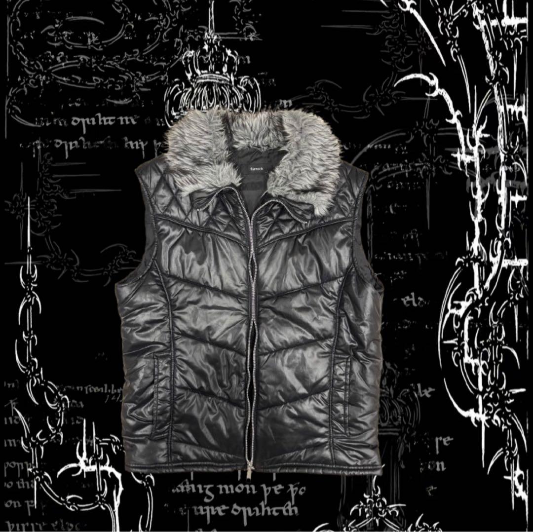 y2k 平成 お兄系 archive 00s ファーダウンベスト 黒 光沢