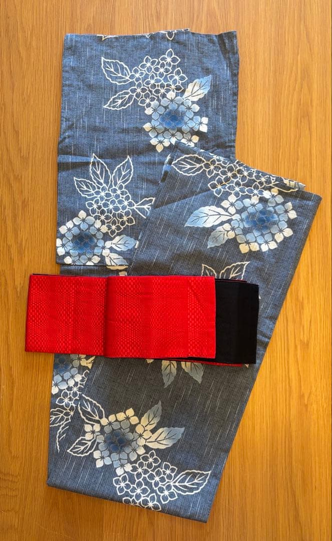 竺仙　浴衣　あじさい　帯付き　Lサイズ