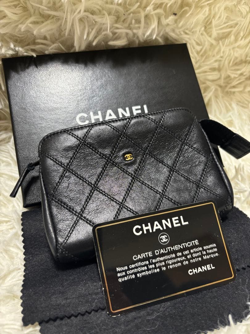 CHANEL ポーチ 小物入れ レザー ビコローレ ブラック ココマーク　箱付き