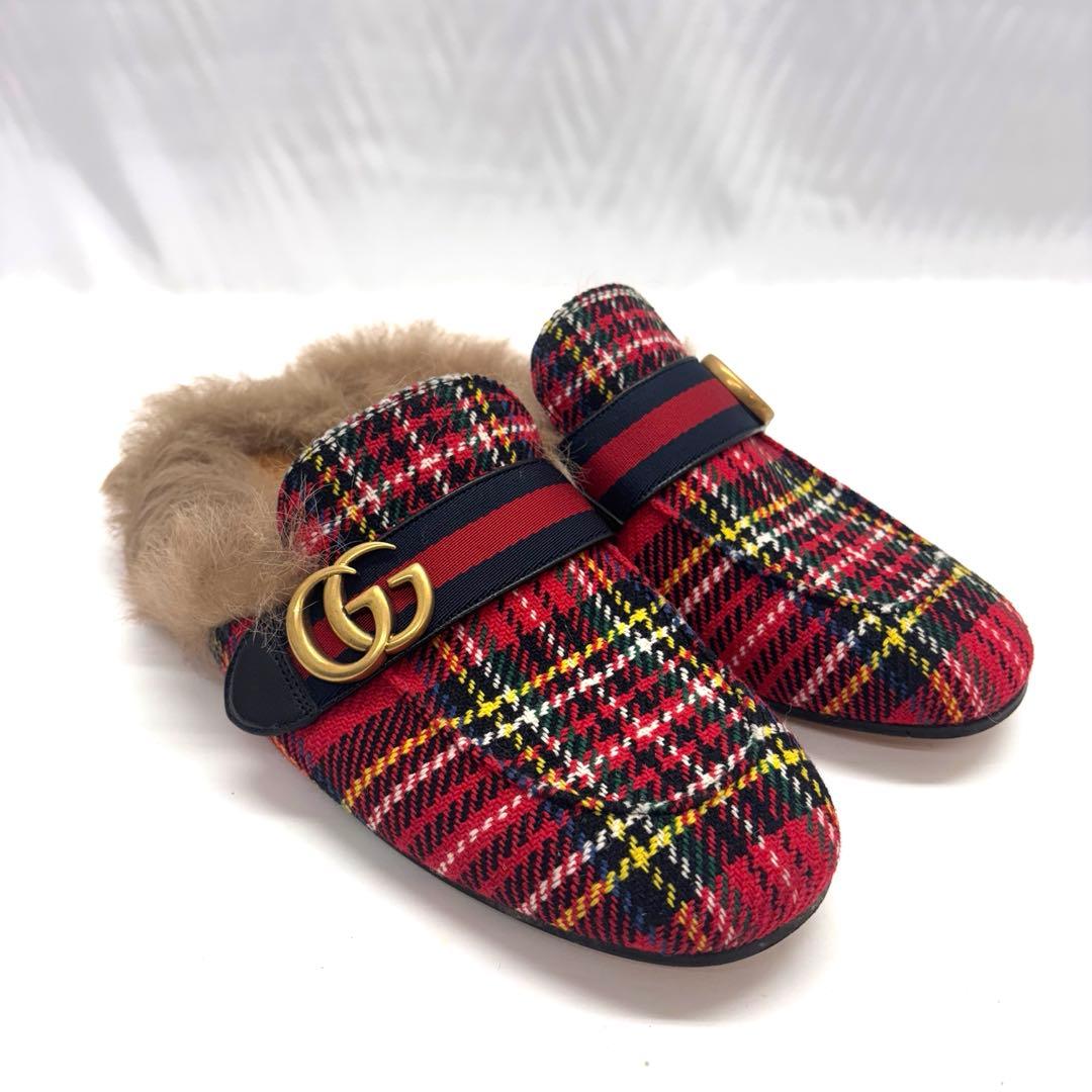 GUCCI プリンスタウン　タータンチェック　ファーミュール　497309