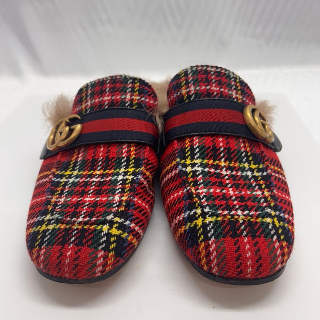 GUCCI プリンスタウン　タータンチェック　ファーミュール　497309