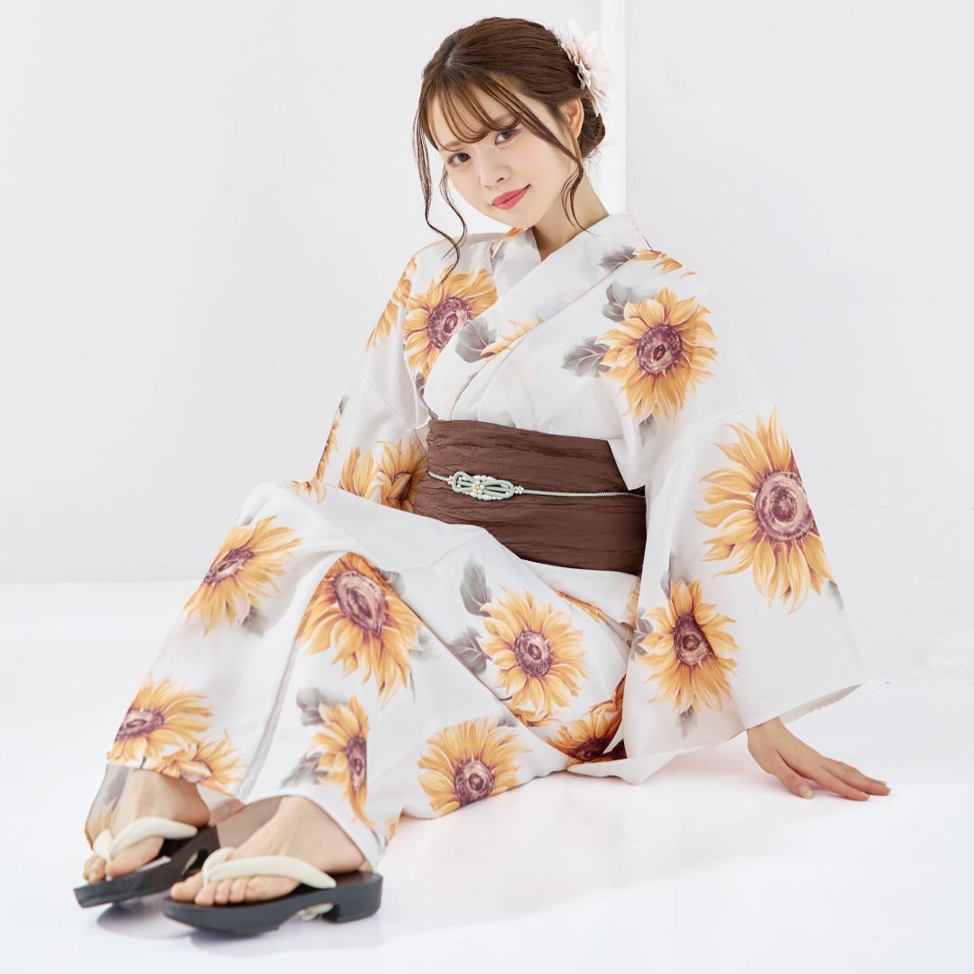 新品 浴衣 セット 浴衣セット ゆかた 大人 レディース 白 向日葵 Y4-53