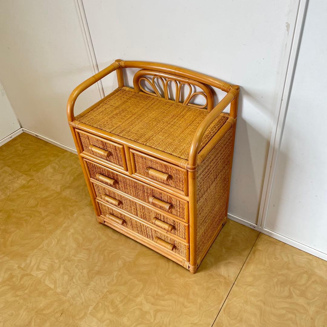 籐 ラタン 4段チェスト① 引き出し 収納 タンス 箪笥 電話台 ビンテージ