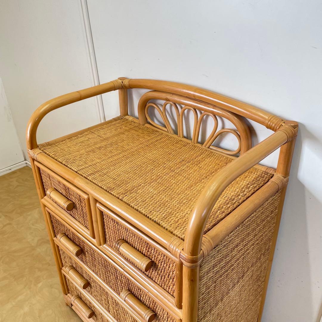 籐 ラタン 4段チェスト① 引き出し 収納 タンス 箪笥 電話台 ビンテージ