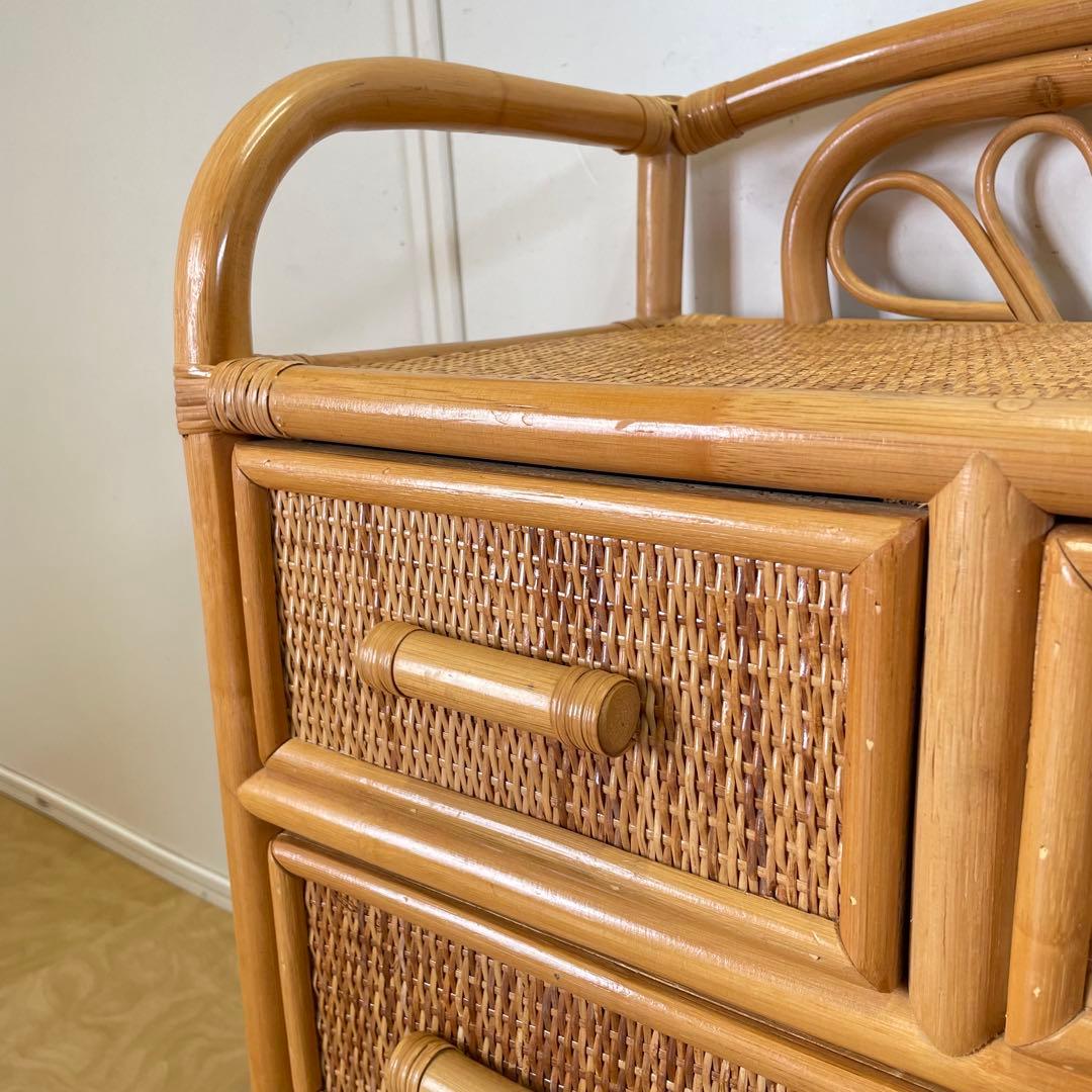 籐 ラタン 4段チェスト① 引き出し 収納 タンス 箪笥 電話台 ビンテージ