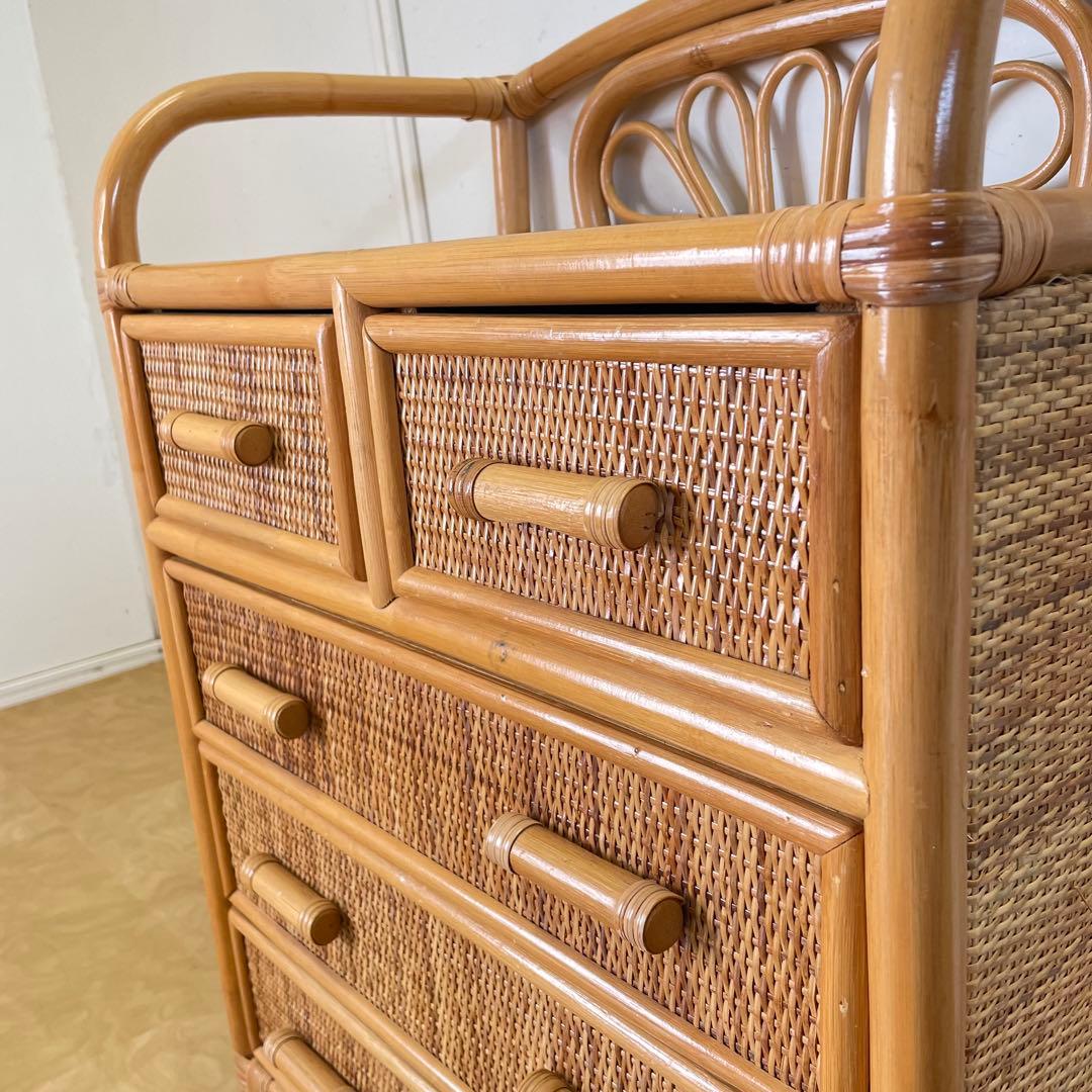 籐 ラタン 4段チェスト① 引き出し 収納 タンス 箪笥 電話台 ビンテージ