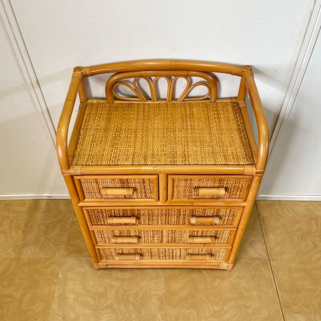 籐 ラタン 4段チェスト① 引き出し 収納 タンス 箪笥 電話台 ビンテージ