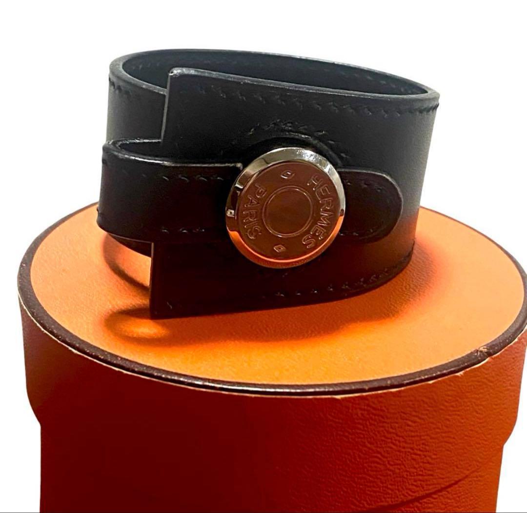★希少★【HERMES】エルメス　バングル　セリエ　黒　レザー