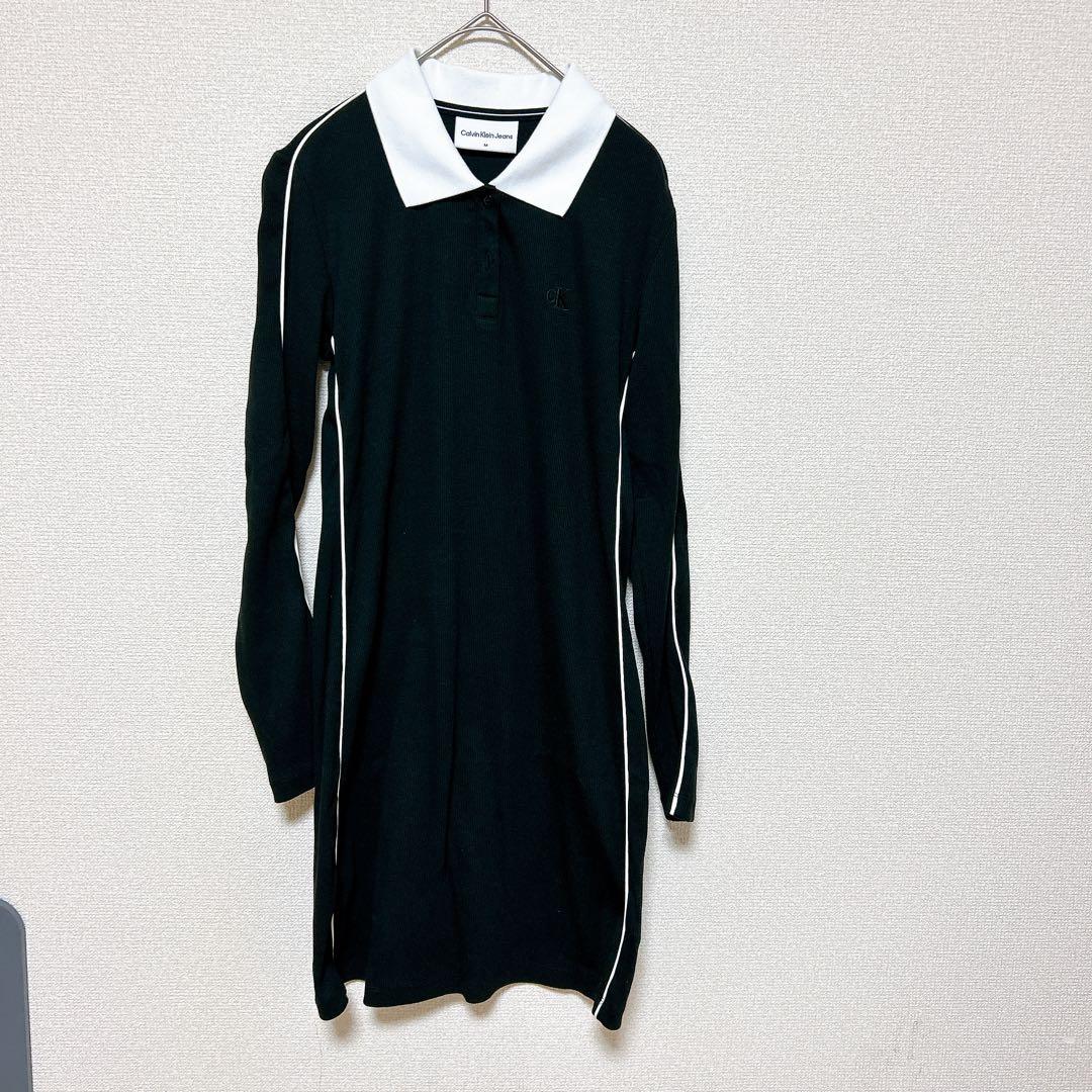 美品　  カルバンクライン ポロワンピース M 長袖 黒