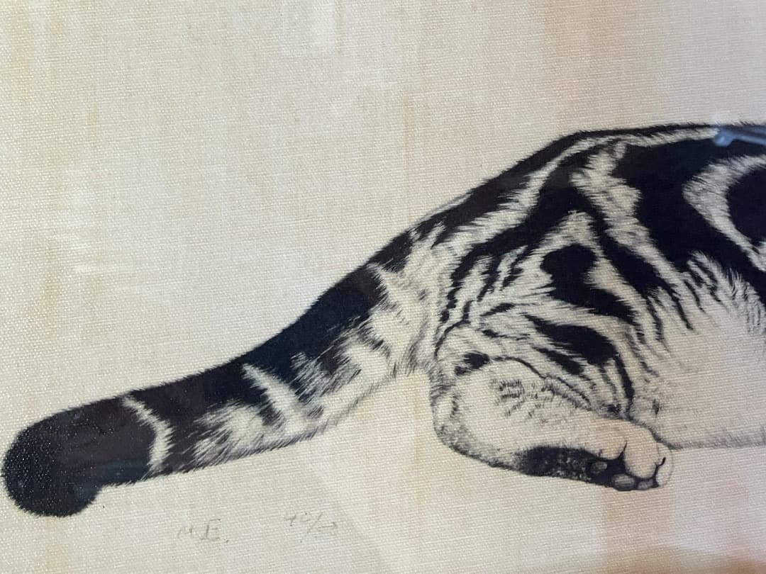 猫の版画 M.E. サイン入り詳細不明