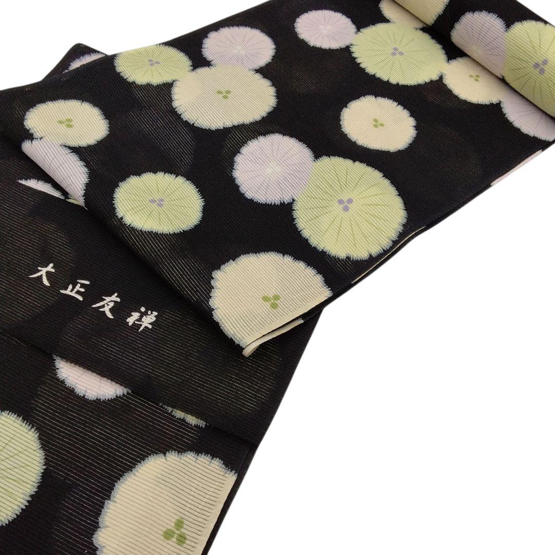 紫織庵　大正友禅　綿絽　絽　浴衣　反物　着物　黒　#7