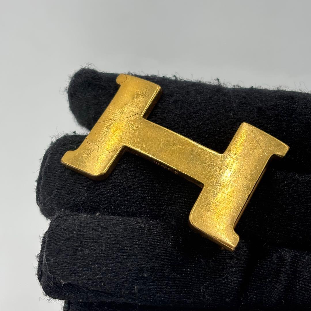 HERMES エルメス リバーシブル レザー ベルト Hバックル 黒　茶