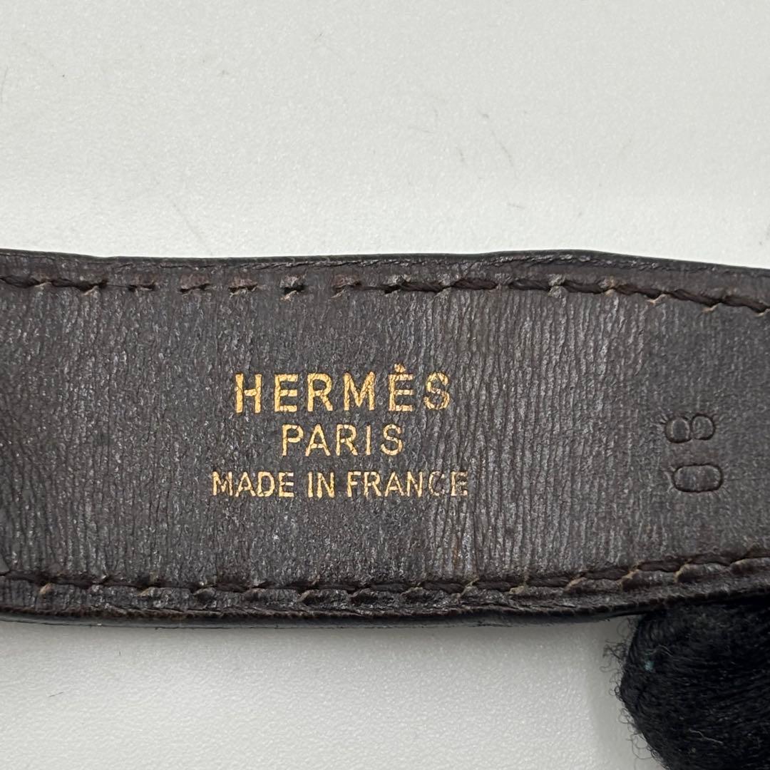 HERMES エルメス リバーシブル レザー ベルト Hバックル 黒　茶
