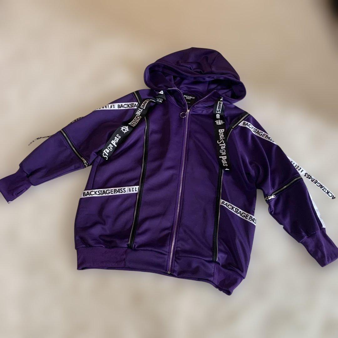 BACKSTAGEPASS パーカー ジップアップ ビックシルエット パープル