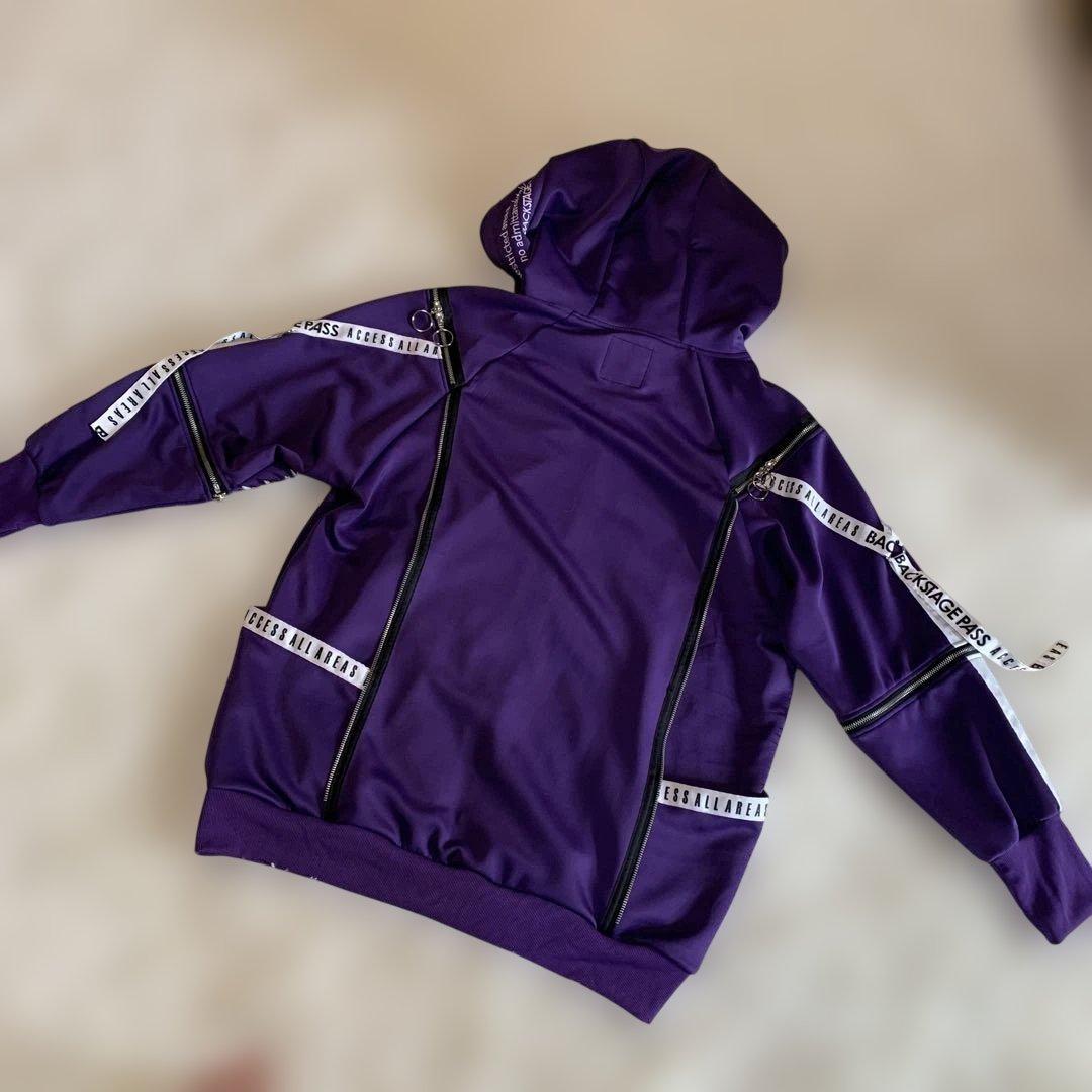 BACKSTAGEPASS パーカー ジップアップ ビックシルエット パープル