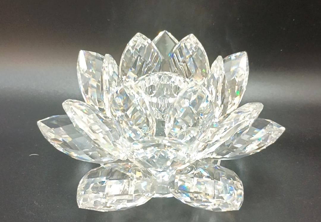 【中古美品】スワロフスキー　クリスタルガラス スイレン キャンドルホルダー（L）