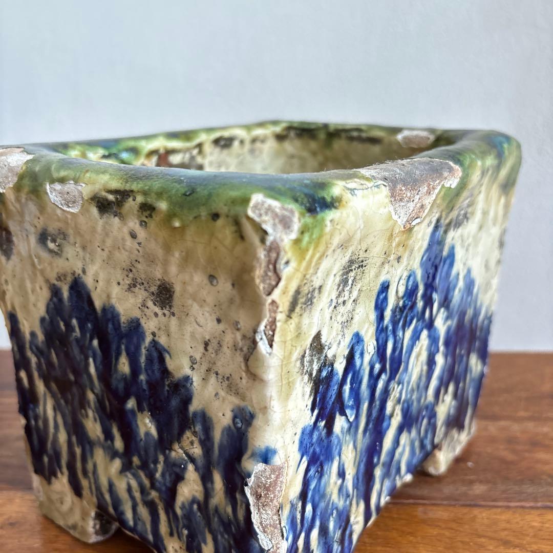 やちむん　切立　沖縄　壺屋　作者不明　アンティーク　四角　陶器鉢　焼き物