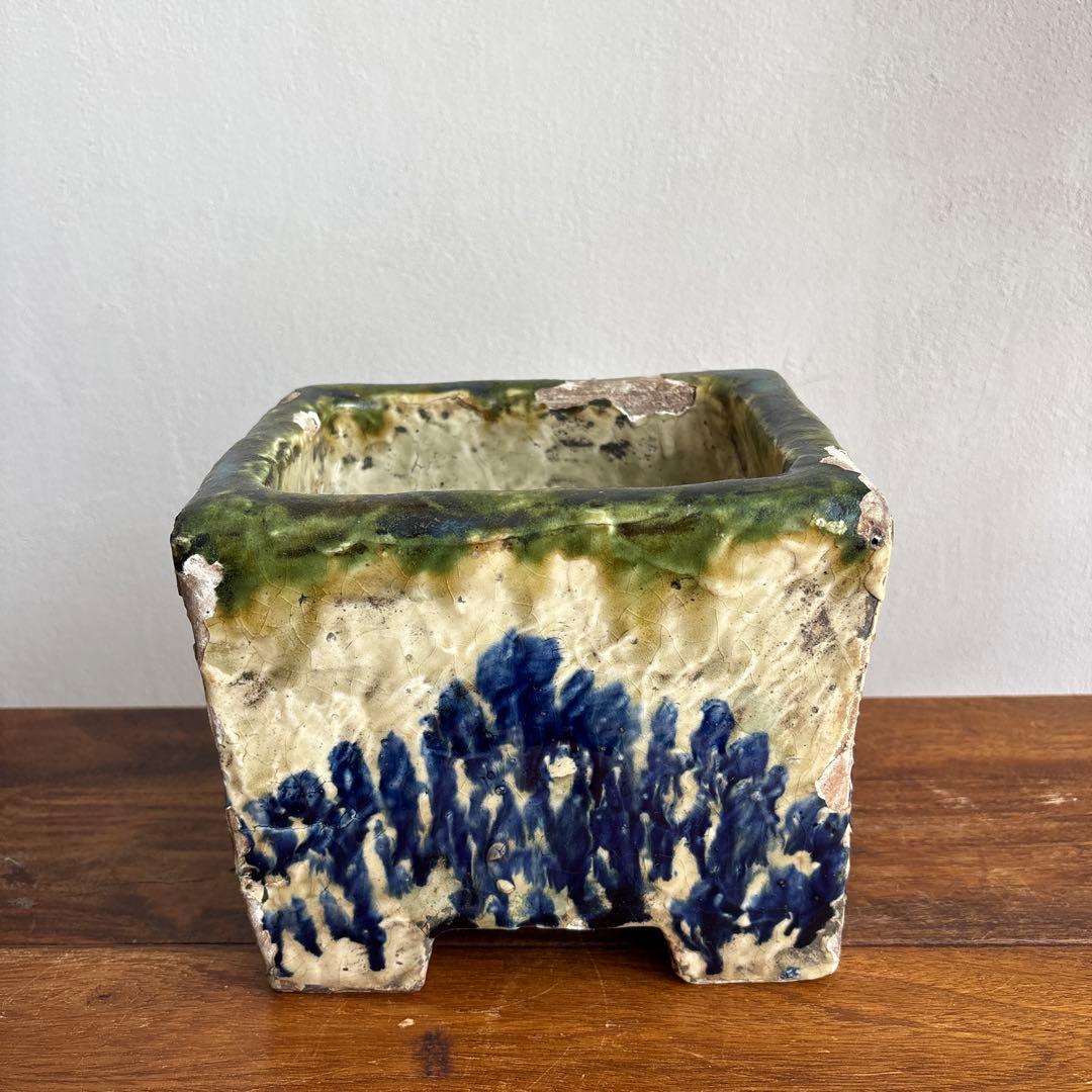 やちむん　切立　沖縄　壺屋　作者不明　アンティーク　四角　陶器鉢　焼き物