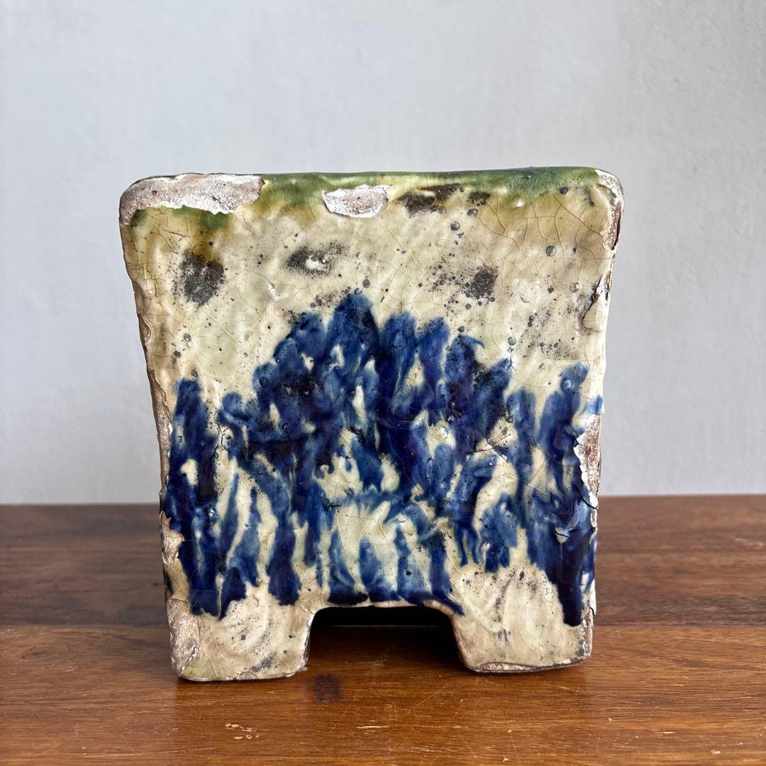 やちむん　切立　沖縄　壺屋　作者不明　アンティーク　四角　陶器鉢　焼き物